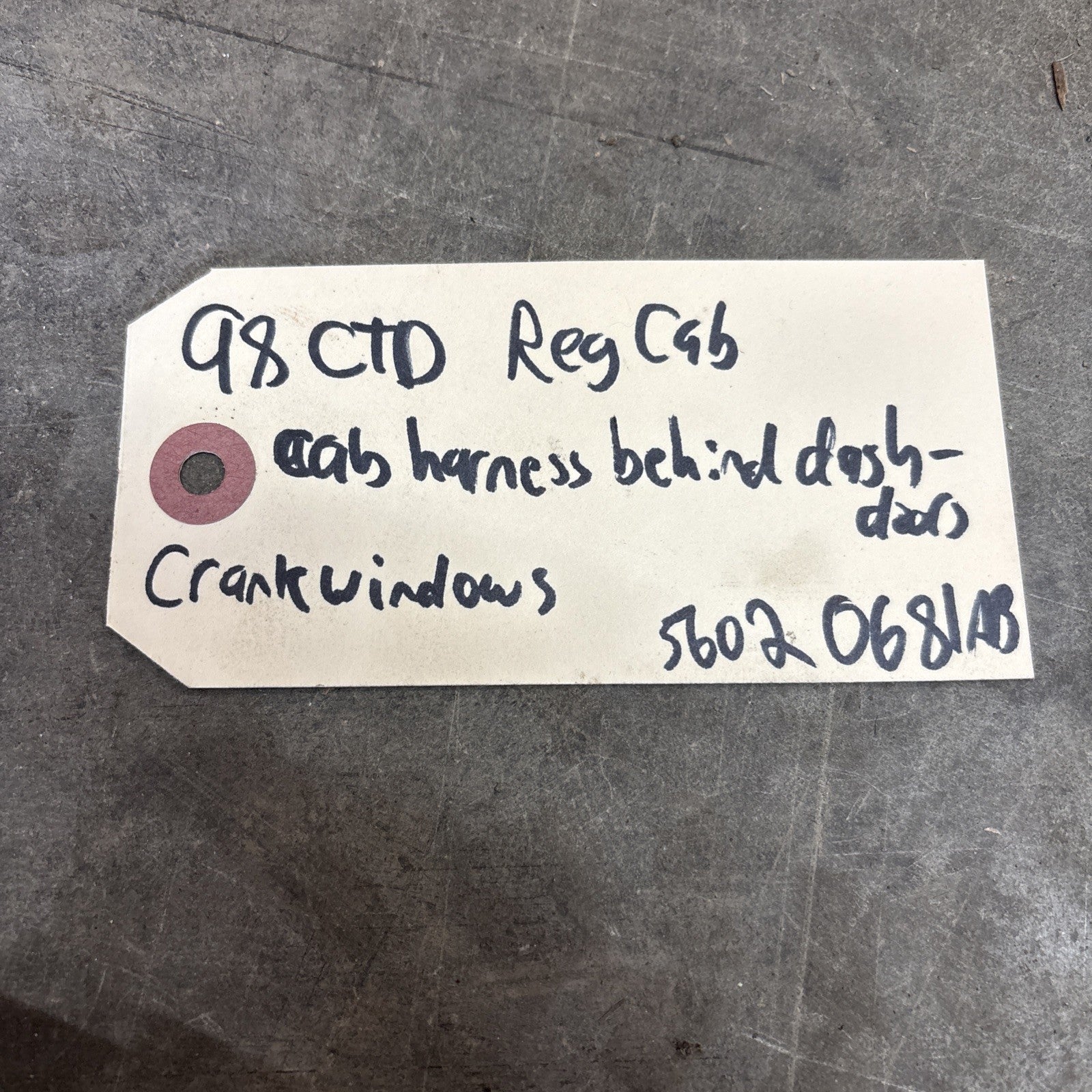 1998 DODGE RAM REG CAB BEHIND DASH / AROUND CAB HARNESS 56020681AB CRANK WINDOWS