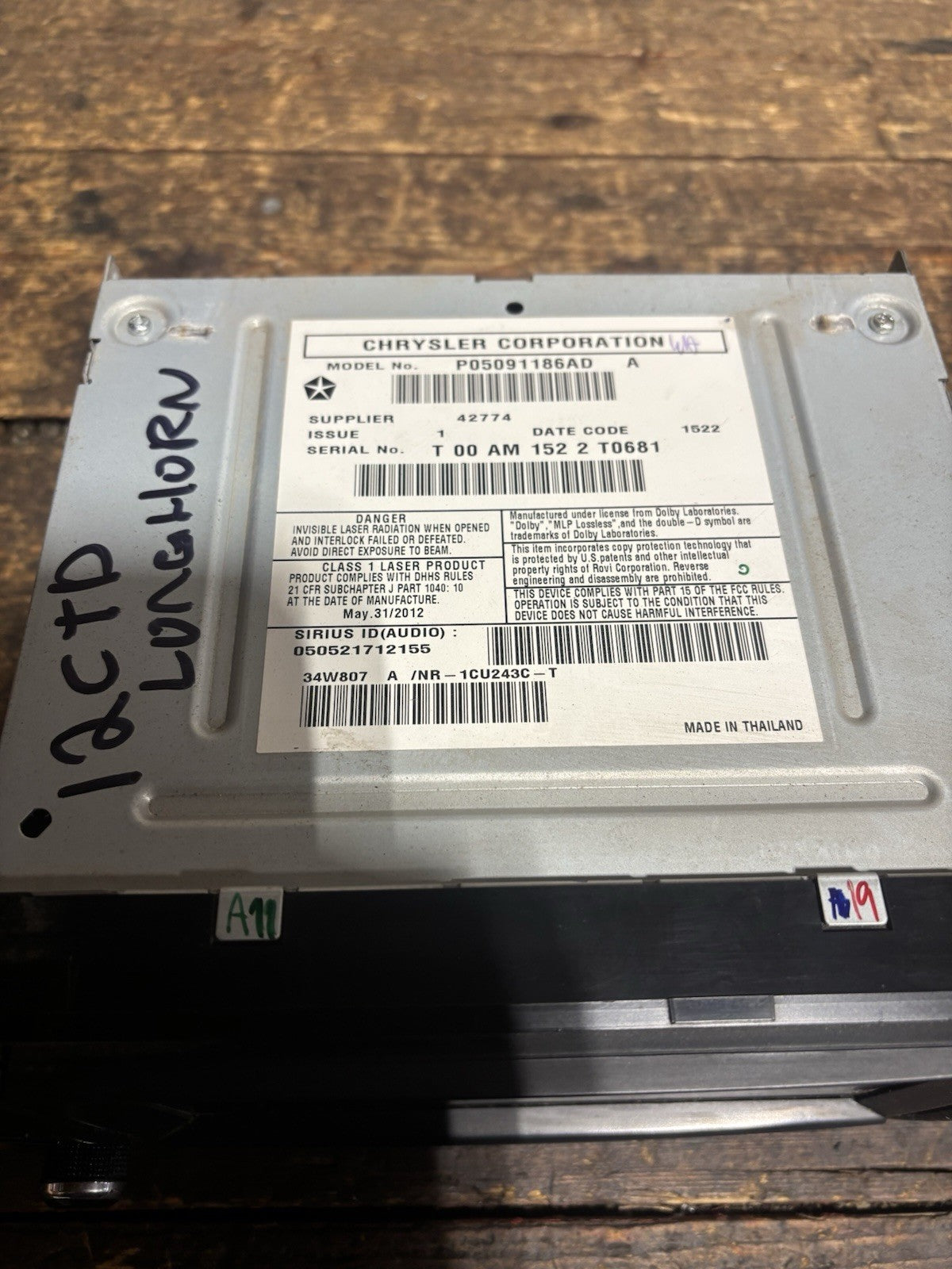 2010 2011 2012 Dodge Ram Laramie Longhorn Radio P05091186ad RHB