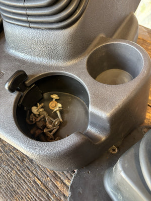 1998-2002 DODGE RAM 2500 3500 SHIFTER SURROUND CONSOLE CUPHOLDER BOOTS DARK GREY