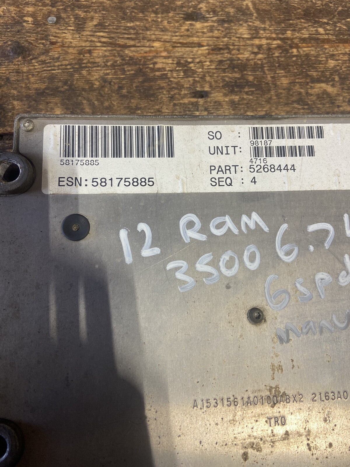 2012 RAM 2500 3500 6.7L CUMMINS MANUAL TRANS ECM ENGINE CONTROL MODULE 5268444