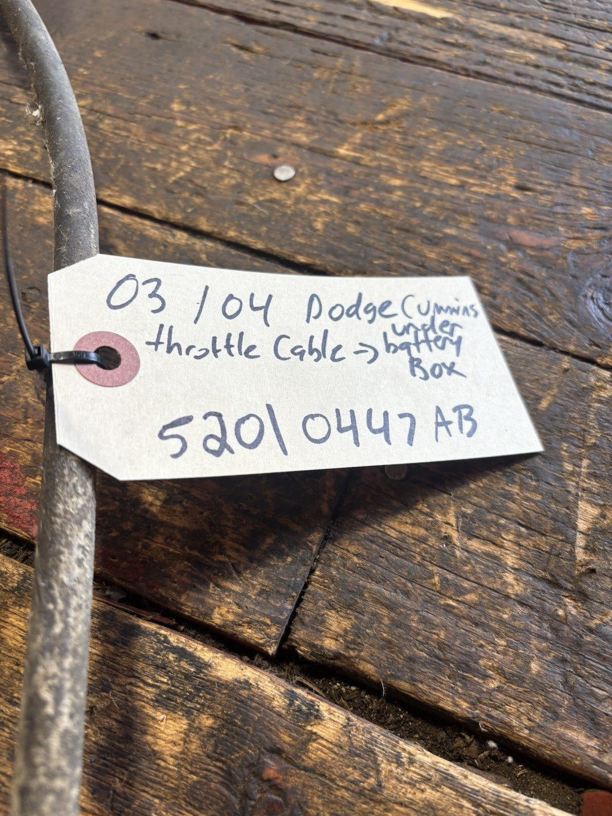 2003 2004 DODGE RAM CUMMINS THROTTLE CABLE TO UNDER BATTERY BOX 52010447AB