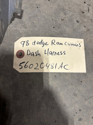 1998 DODGE RAM 2500 3500 12V/ 24V CUMMINS AUTO Or MANUAL DASH HARNESS 56020481