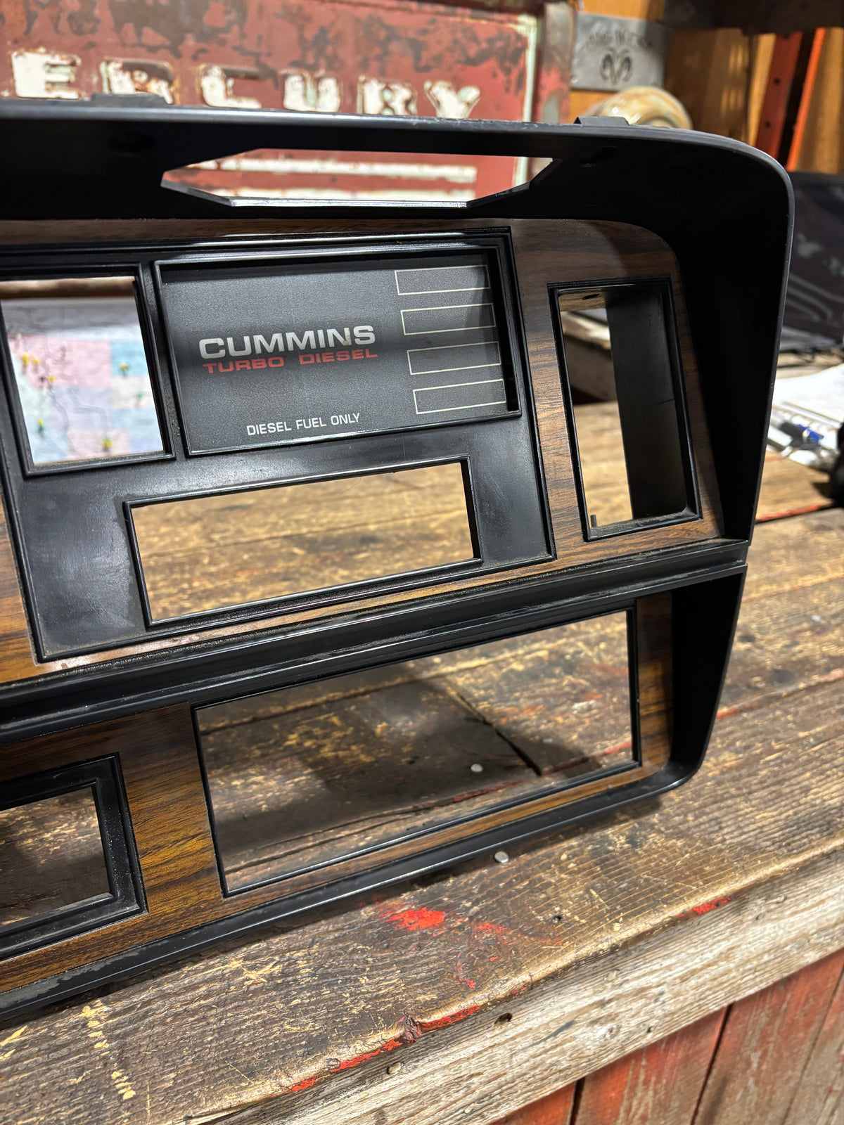 89-&#39;93 Dodge Ram 1st Gen Cummins Woodgrain Dash Bezel Message Center