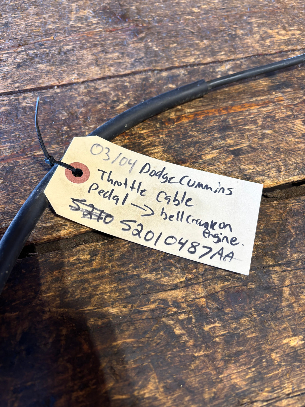 2003 2004 DODGE RAM CUMMINS THROTTLE CABLE TO ENGINE 52010487aa