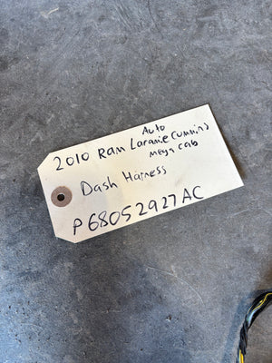 2010 DODGE RAM 2500 3500 CUMMINS LARAMIE AUTOMATI DASH WIRING HARNESS 68052927ac