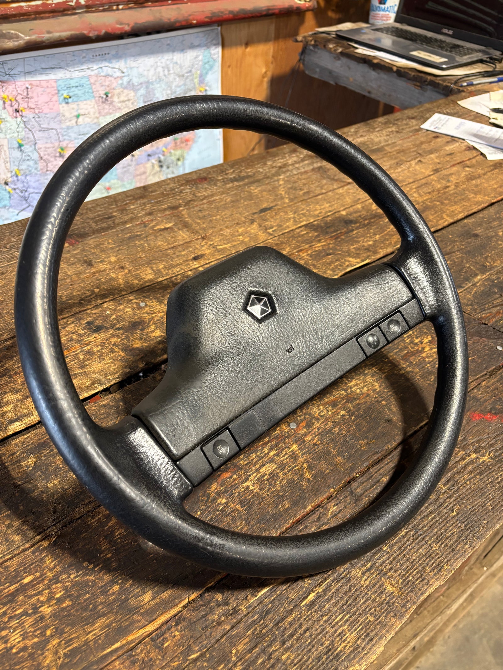 OEM 1990 1991 MINT DODGE RAM 250 350 CUMMINS STEERING WHEEL & HORN PAD CRUISE