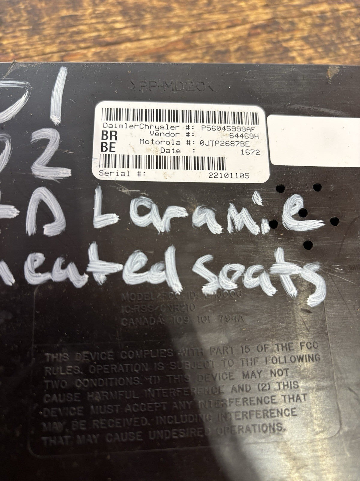 2001 2002 DODGE RAM 25003500 CENTRAL TIMING MODULE CTM BODY CONTROL BCM 56045999
